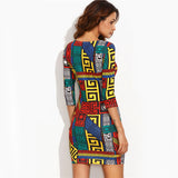 Multicolor Meander Pattern Print Bodycon Dress