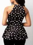 Polka Dot Print Peplum Waist Blouse