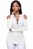 Long Sleeve Cut-out Shoulder Ribbed Top