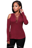 Long Sleeve Cut-out Shoulder Ribbed Top