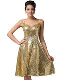 Double V-Neck Sequin Gold Sexy Party Dress