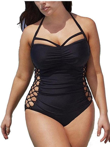 One piece Lace Up Side & Halter Top  Swimsuit
