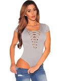 Lace Up Cap Sleeves Bodysuit