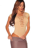 Lace Up Cap Sleeves Bodysuit