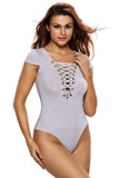 Lace Up Cap Sleeves Bodysuit