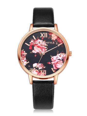 Leather Strap Rose Gold Women Watch