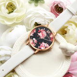 Leather Strap Rose Gold Women Watch