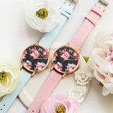 Leather Strap Rose Gold Women Watch