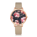 Leather Strap Rose Gold Women Watch