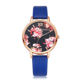 Leather Strap Rose Gold Women Watch