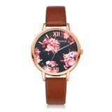 Leather Strap Rose Gold Women Watch