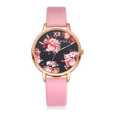 Leather Strap Rose Gold Women Watch