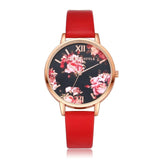 Leather Strap Rose Gold Women Watch