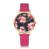 Leather Strap Rose Gold Women Watch