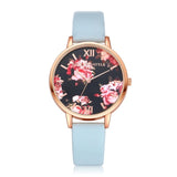 Leather Strap Rose Gold Women Watch