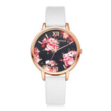 Leather Strap Rose Gold Women Watch