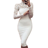 Turtleneck Long Sleeve Lace Midi Dress