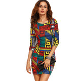 Multicolor Meander Pattern Print Bodycon Dress