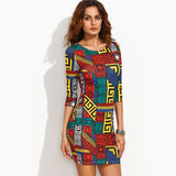 Multicolor Meander Pattern Print Bodycon Dress