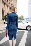 Denim Mid-calf Dress With Belt