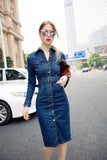 Denim Mid-calf Dress With Belt