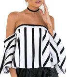 Striped Casual Off the Shoulder Crop Top Shirt