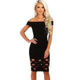 Off Shoulder Boat Neck Bodycon Caged Mini Dress