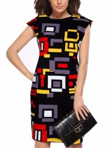 Geometric Printed Short Sleeve Dress