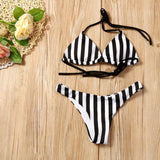 Sexy  Striated Bandage Bikini Set