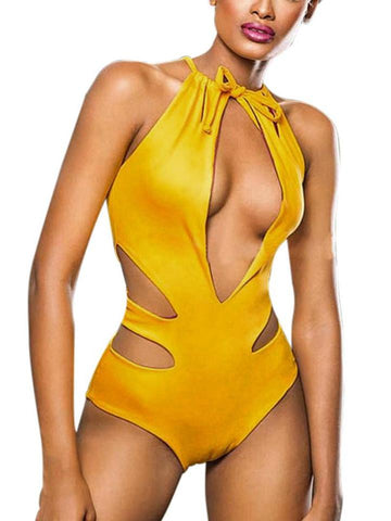 Halter Sexy Cut Out One Piece Swimsuit