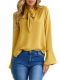 Long Flare Sleeve Ruffles Blouse