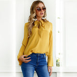 Long Flare Sleeve Ruffles Blouse