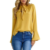 Long Flare Sleeve Ruffles Blouse