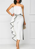 Strapless White Overlay Jumpsuit with Trim