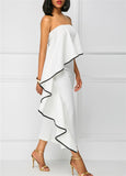 Strapless White Overlay Jumpsuit with Trim