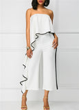 Strapless White Overlay Jumpsuit with Trim