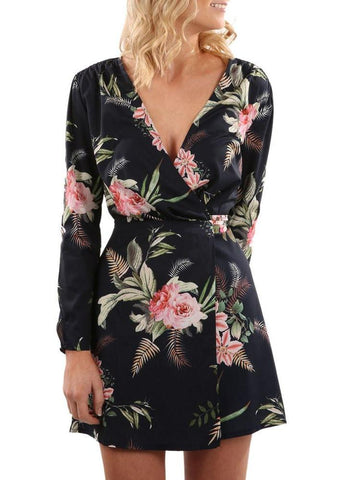 Casual Long Sleeve Floral Party Mini Dress