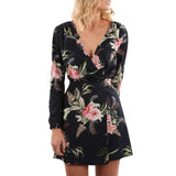 Casual Long Sleeve Floral Party Mini Dress