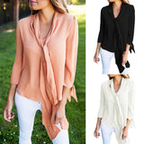 Casual V Neck Long Sleeve Chiffon Blouse