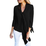 Casual V Neck Long Sleeve Chiffon Blouse