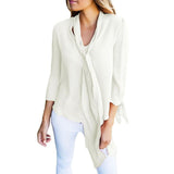 Casual V Neck Long Sleeve Chiffon Blouse