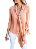 Casual V Neck Long Sleeve Chiffon Blouse