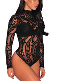 Sheer Mesh Print Long Sleeves Bodysuit