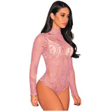 Sheer Mesh Print Long Sleeves Bodysuit