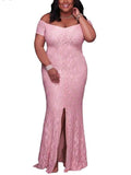 Plus Size Off Shoulder Lace Gown