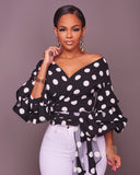 Lantern Sleeve Polka Dots Chiffon Blouses