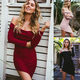 Vintage Ruffle Sweater Off Shoulder Party Dresses