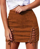 Lace Up Leather Suede Pencil Skirt