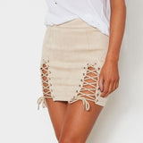 Lace Up Leather Suede Pencil Skirt