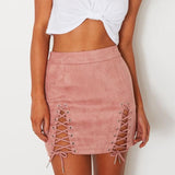 Lace Up Leather Suede Pencil Skirt